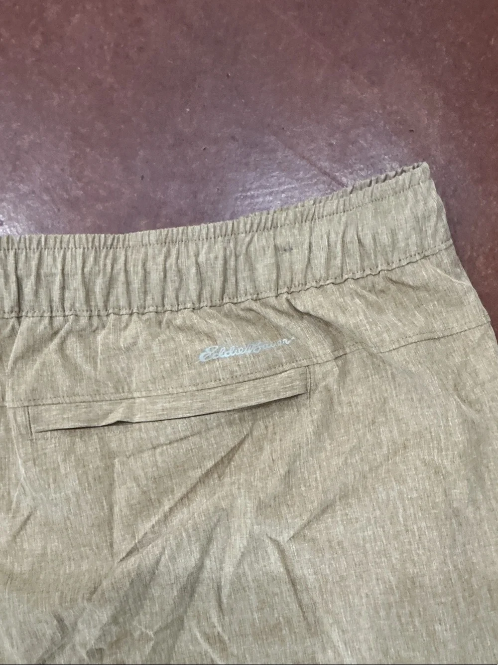Eddie Bauer Light Tan Swim Trunks with Black Drawstring